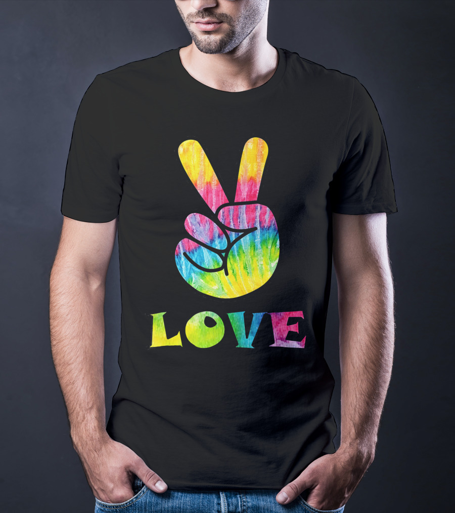 Love Tye Dye Peace Sign Rainbow Hand T-Shirt