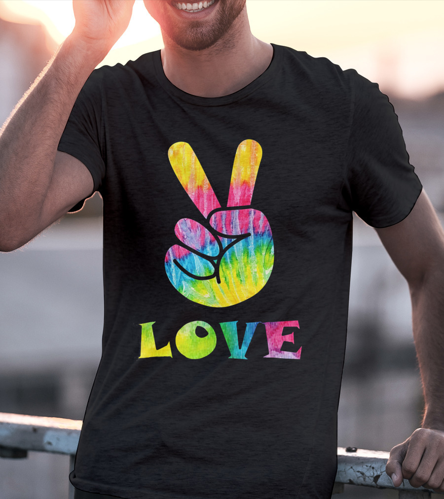 Love Tye Dye Peace Sign Rainbow Hand T-Shirt