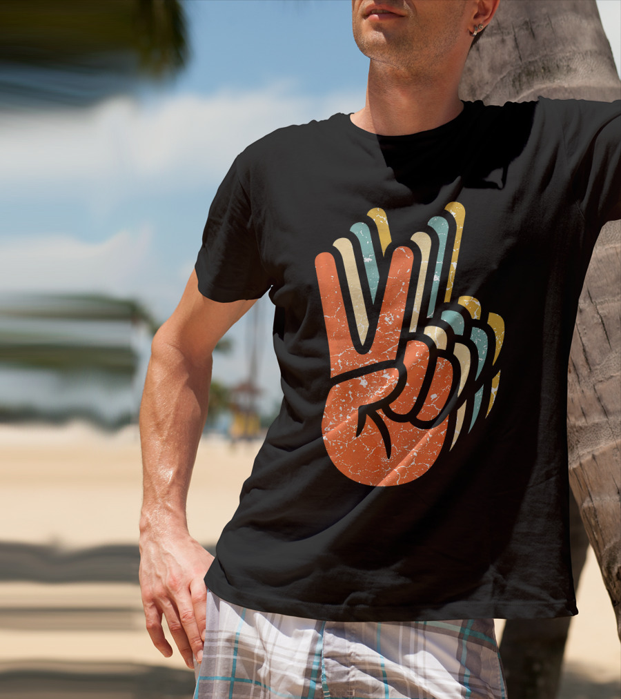 Hippie Peace Vintage 60s 70s Tie Dye Style Retro Hand Sign T-Shirt