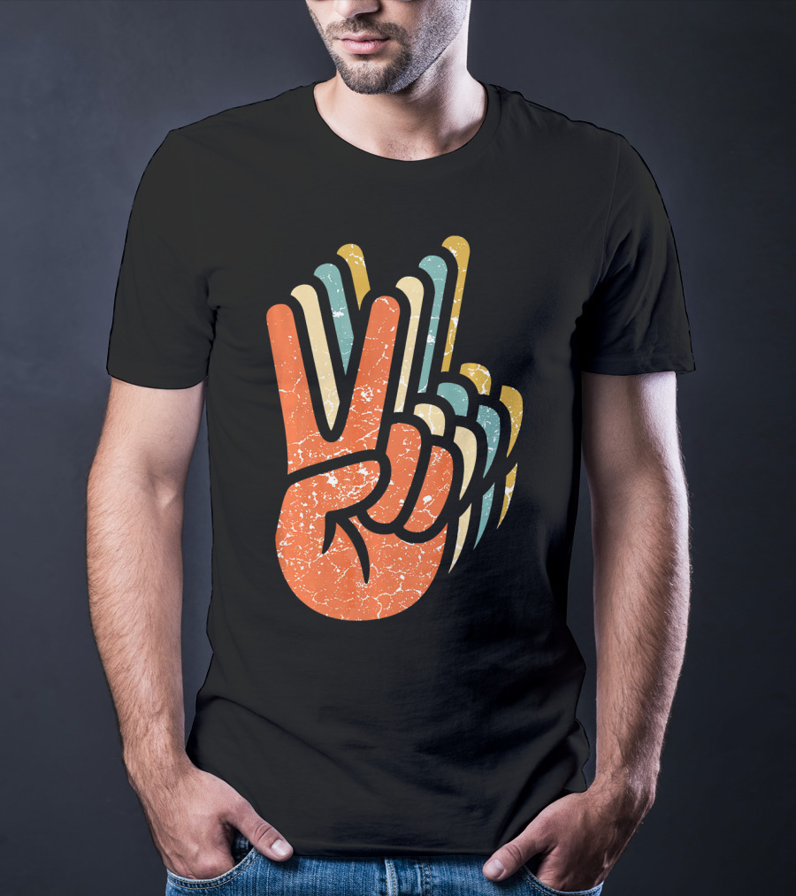Hippie Peace Vintage 60s 70s Tie Dye Style Retro Hand Sign T-Shirt