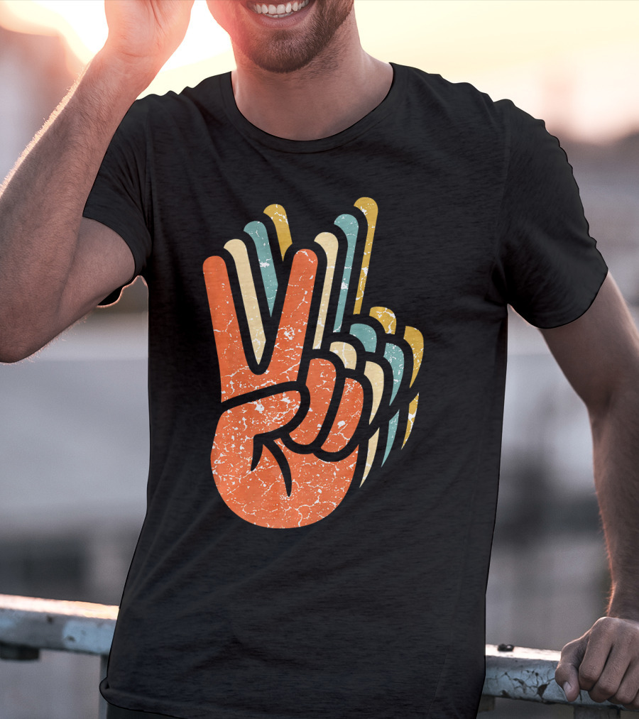 Hippie Peace Vintage 60s 70s Tie Dye Style Retro Hand Sign T-Shirt