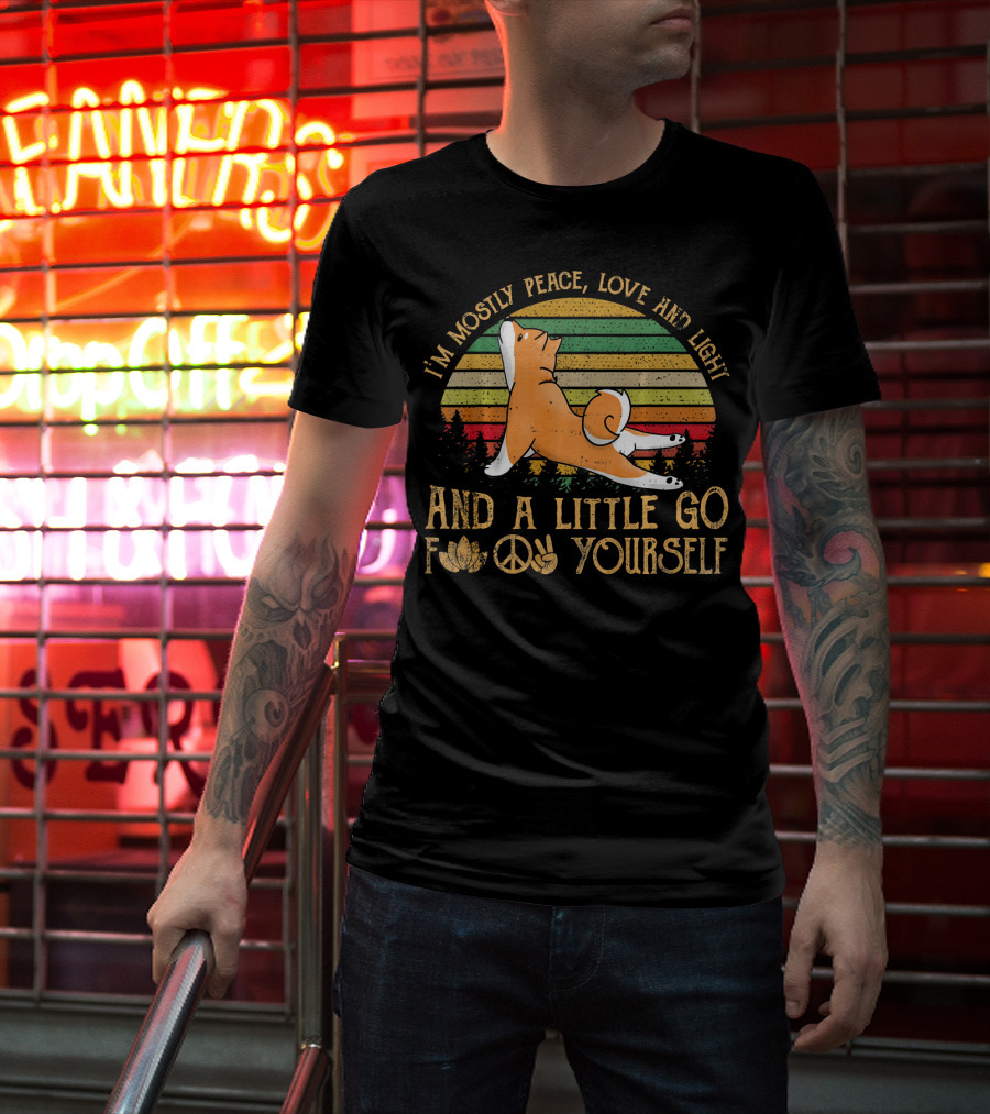 I'm Mostly Peace Love Light Shiba Inu Dog And A Little Go F Yourself Peace Sign T-Shirt
