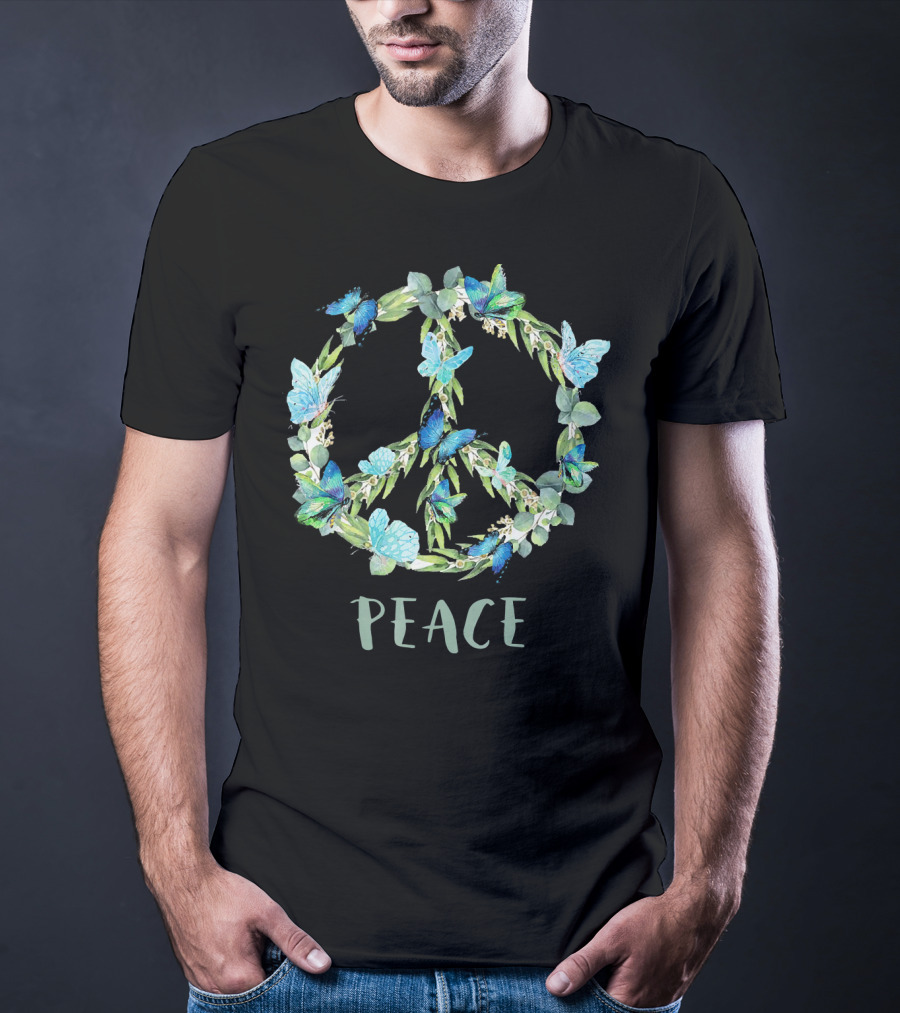 Peace Let It Be Antisocial Butterfly Floral Peace Sign With Butterflies T-Shirt