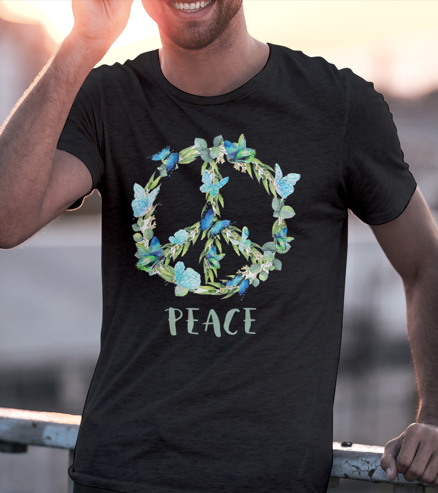 Peace Let It Be Antisocial Butterfly Floral Peace Sign With Butterflies T-Shirt