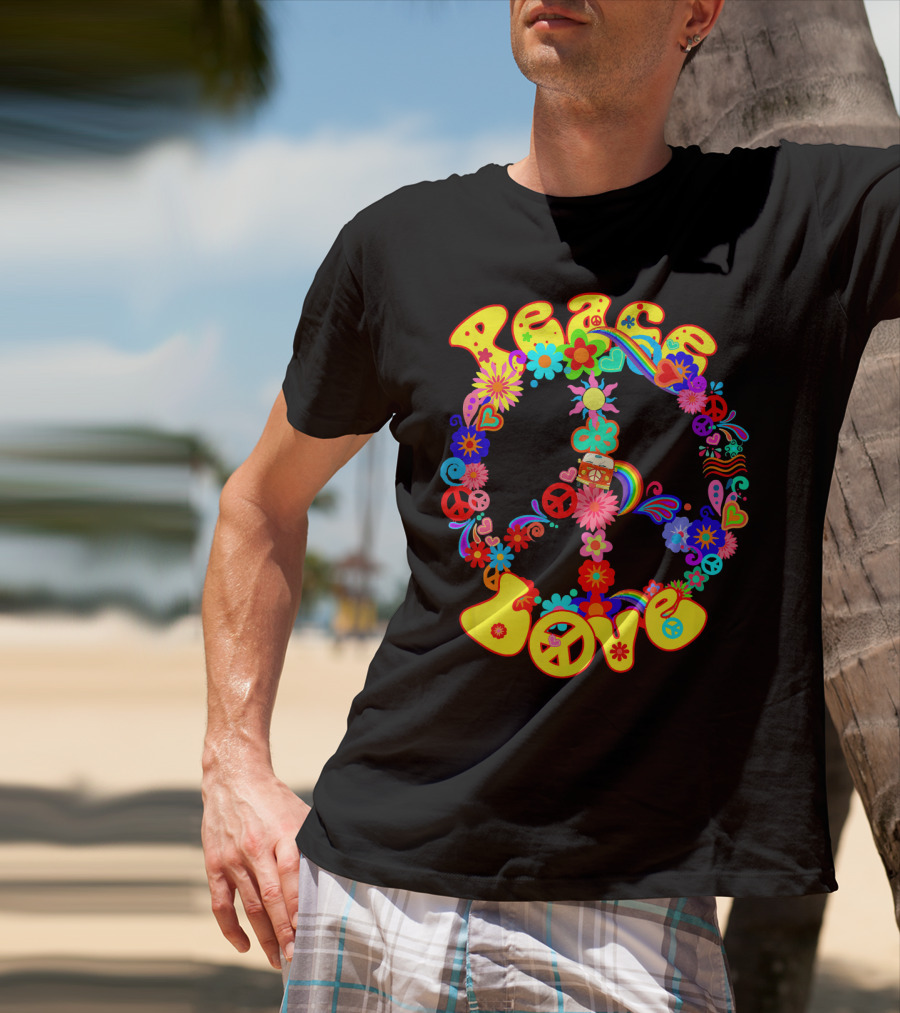 Peace Love Hippie Peace Sign Groovy 60s 70s Flower Power T-Shirt
