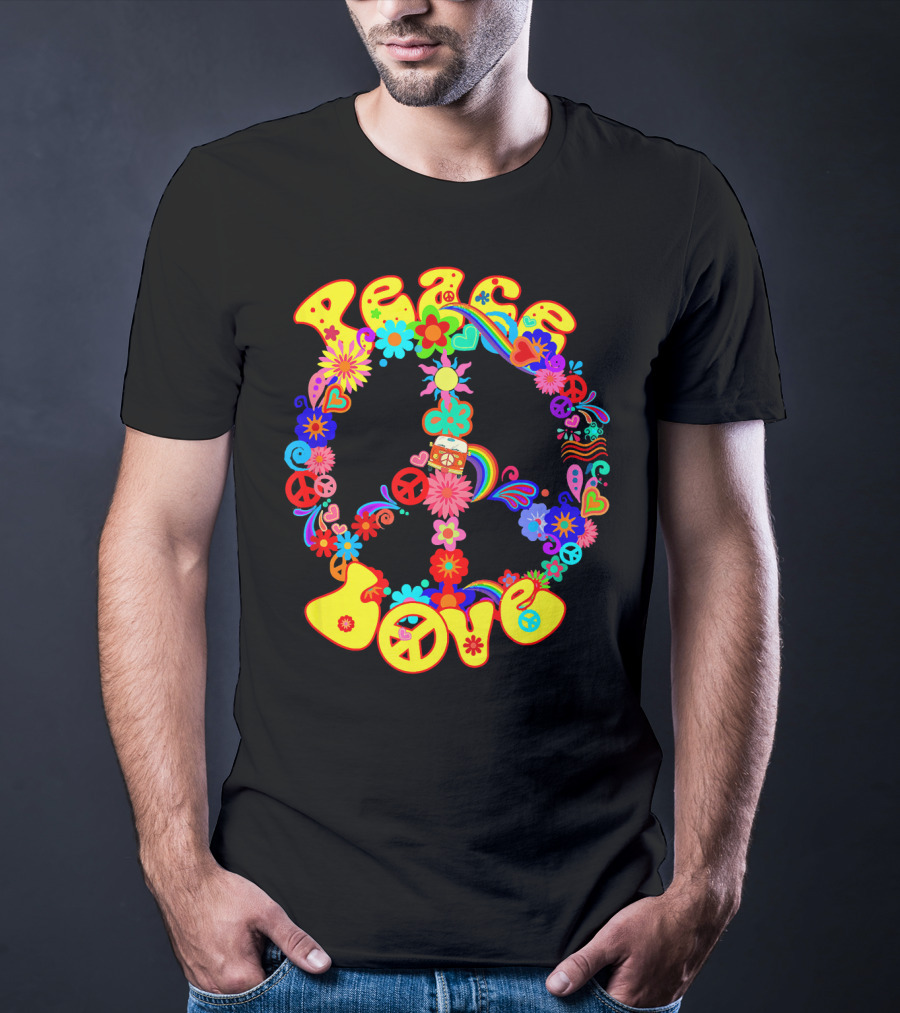 Peace Love Hippie Peace Sign Groovy 60s 70s Flower Power T-Shirt