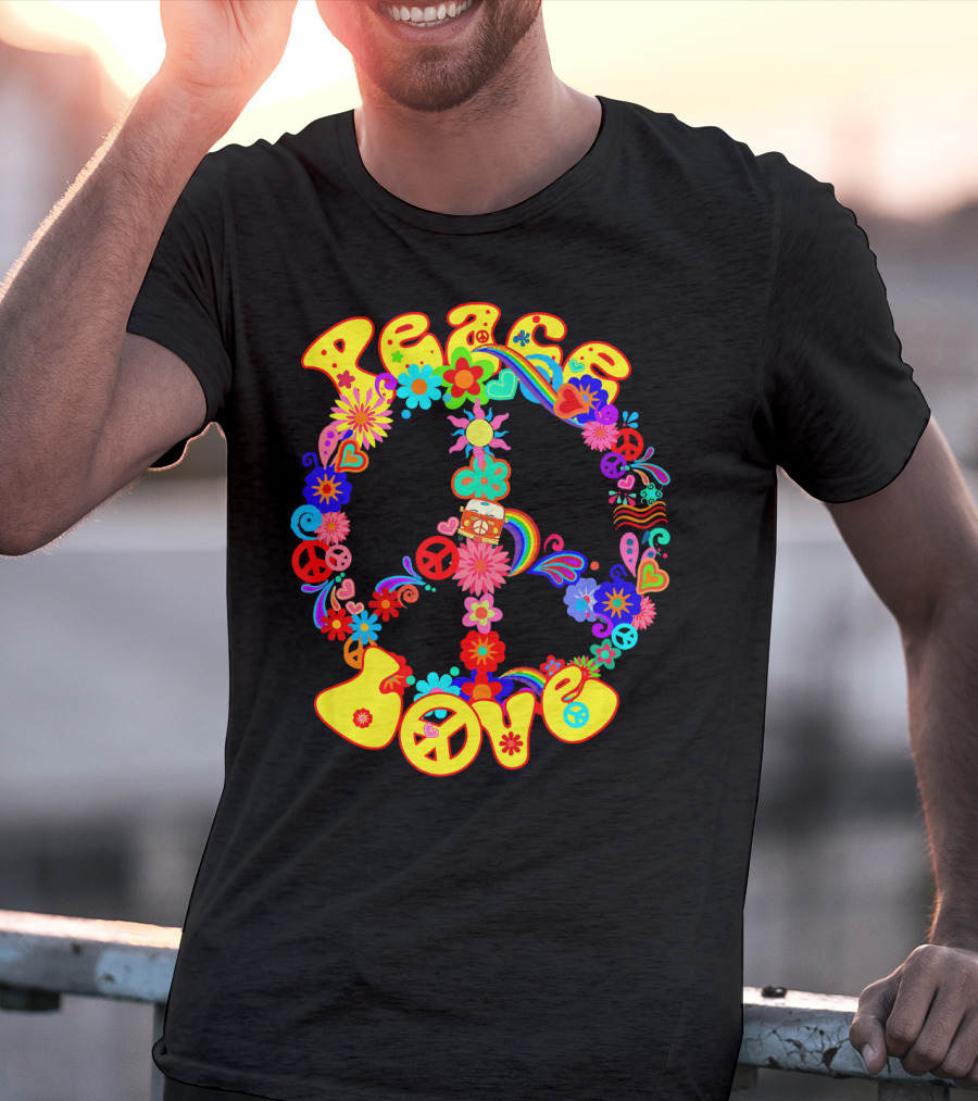 Peace Love Hippie Peace Sign Groovy 60s 70s Flower Power T-Shirt