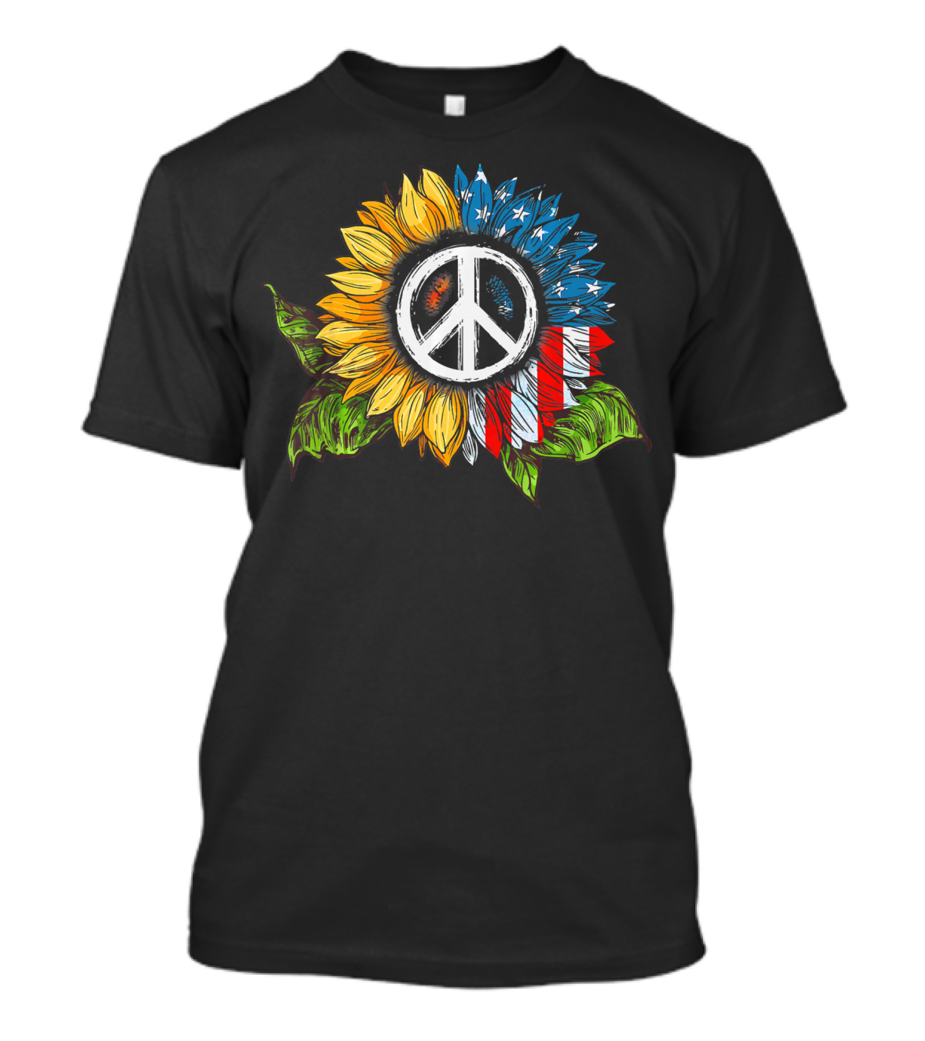 Sunflower Peace Sign American Flag T-Shirt