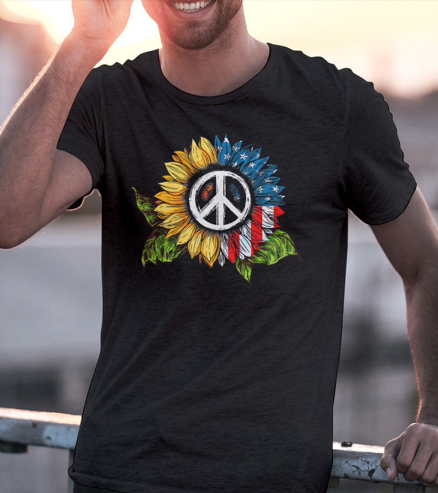 Sunflower Peace Sign American Flag T-Shirt