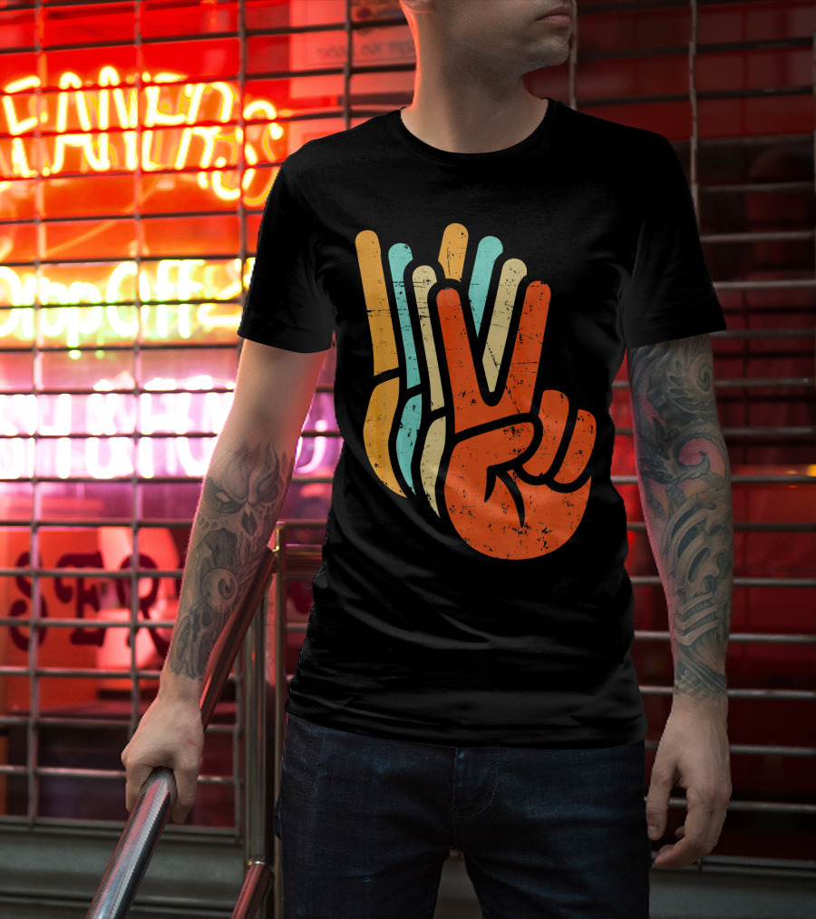 Retro Vintage Multicolor Peace Sign Hand T-Shirt