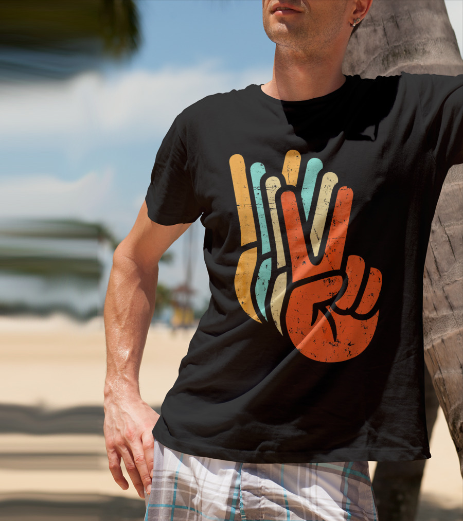 Retro Vintage Multicolor Peace Sign Hand T-Shirt
