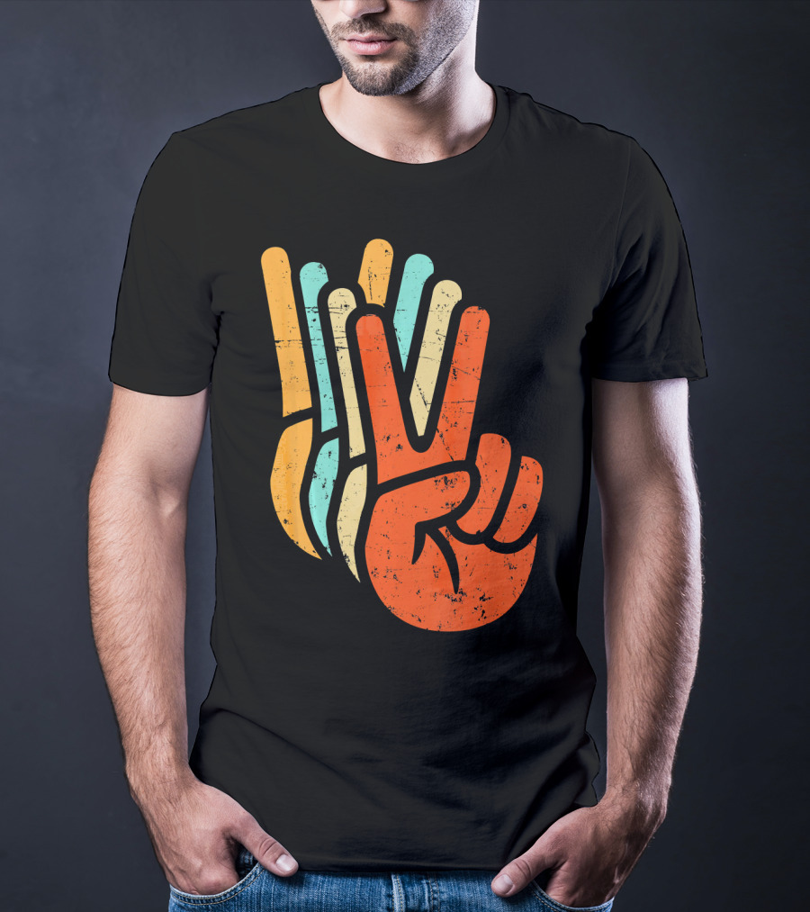 Retro Vintage Multicolor Peace Sign Hand T-Shirt
