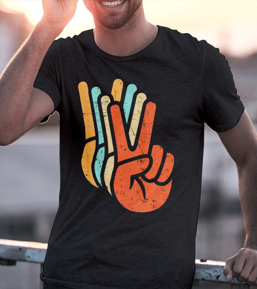 Retro Vintage Multicolor Peace Sign Hand T-Shirt