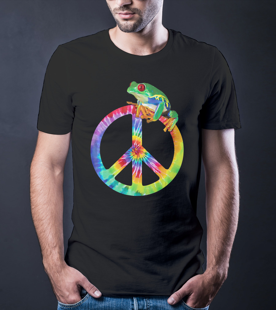 Tie Dye Tree Frog On Peace Sign T-Shirt