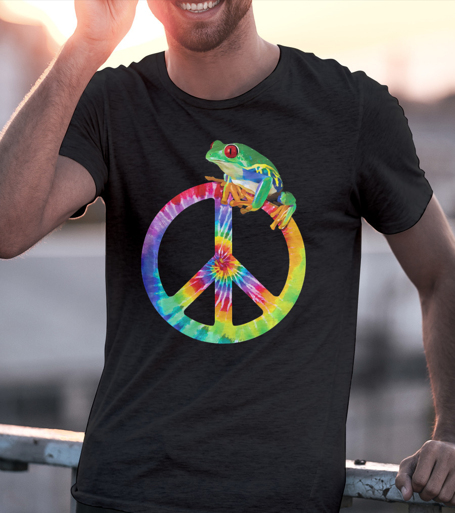 Tie Dye Tree Frog On Peace Sign T-Shirt