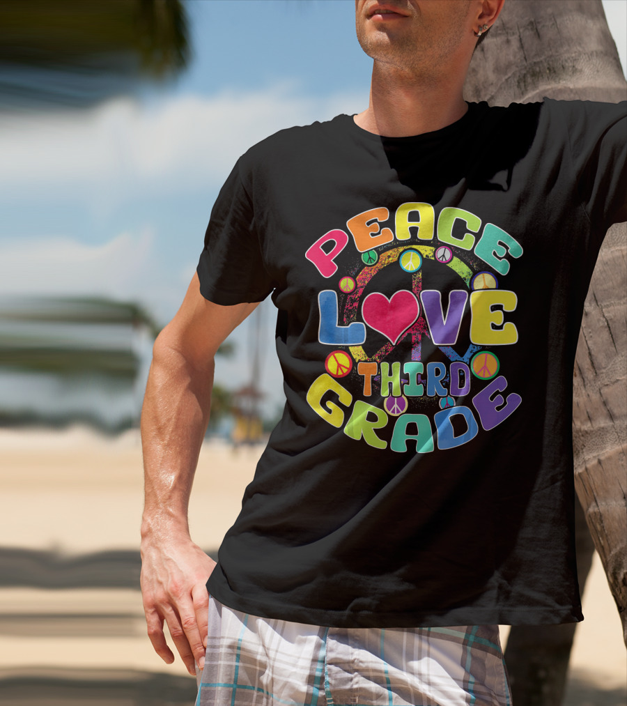 Peace Love Third Grade Back To School College Icons T-Shirt