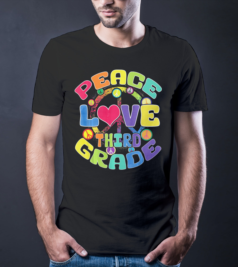 Peace Love Third Grade Back To School College Icons T-Shirt