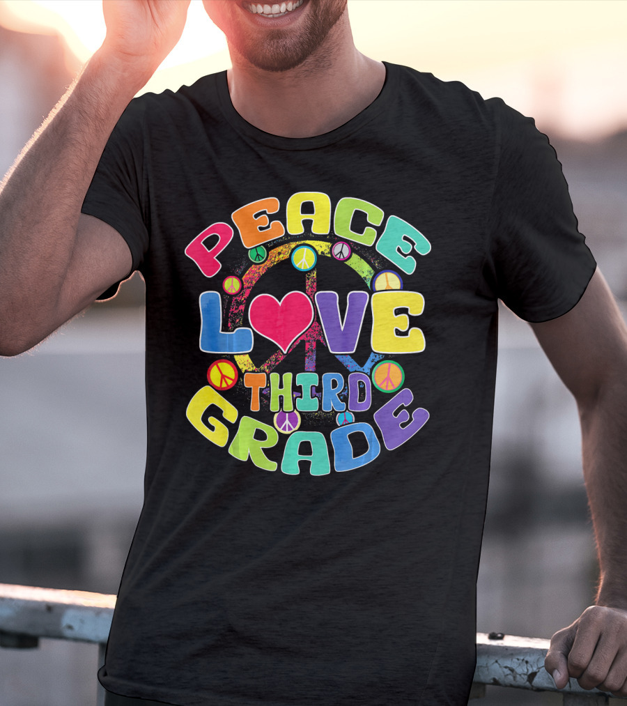 Peace Love Third Grade Back To School College Icons T-Shirt
