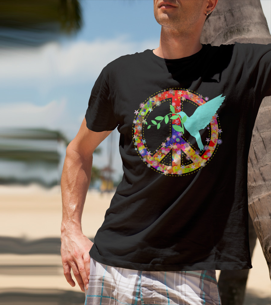 Hippie Peace Dove With Floral Peace Sign 60s 70s T-Shirt