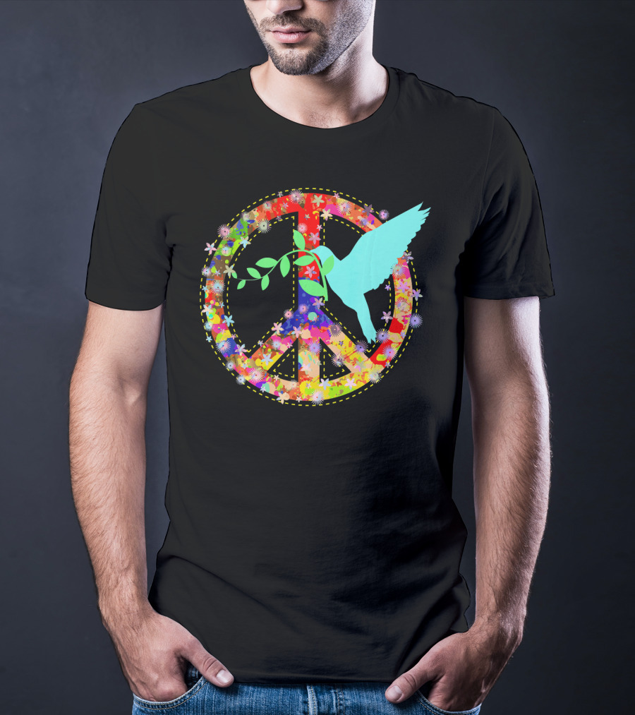 Hippie Peace Dove With Floral Peace Sign 60s 70s T-Shirt