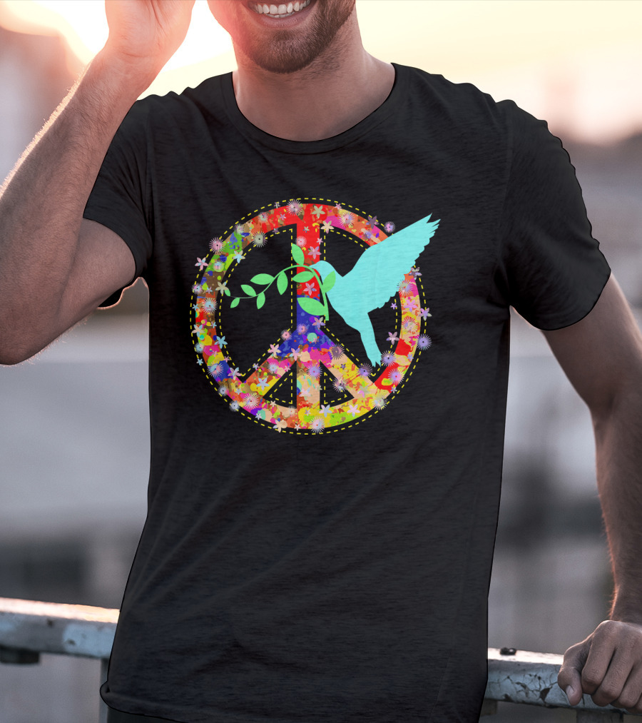 Hippie Peace Dove With Floral Peace Sign 60s 70s T-Shirt
