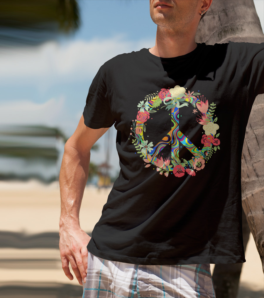 Peace Love Flowers Psychedelic Symbol 60s 70s T-Shirt