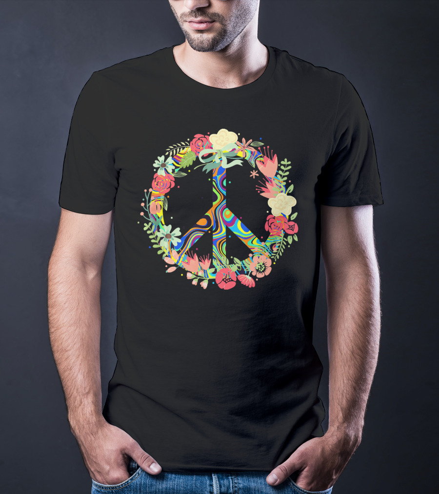 Peace Love Flowers Psychedelic Symbol 60s 70s T-Shirt