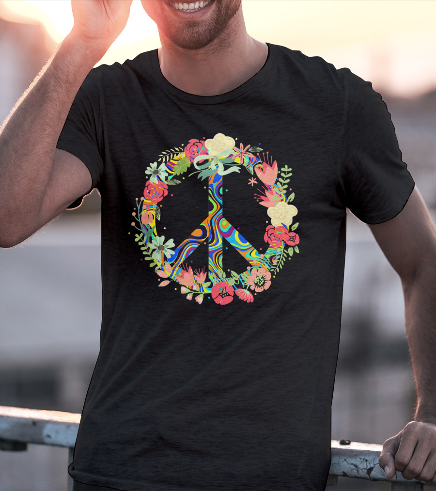Peace Love Flowers Psychedelic Symbol 60s 70s T-Shirt