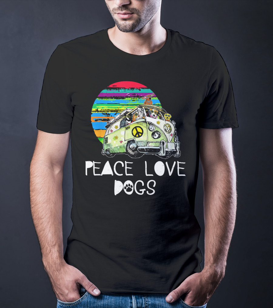 Peace Love Dogs Hippie Van Dog Lovers Vintage Peace Sign Retro Circle T-Shirt