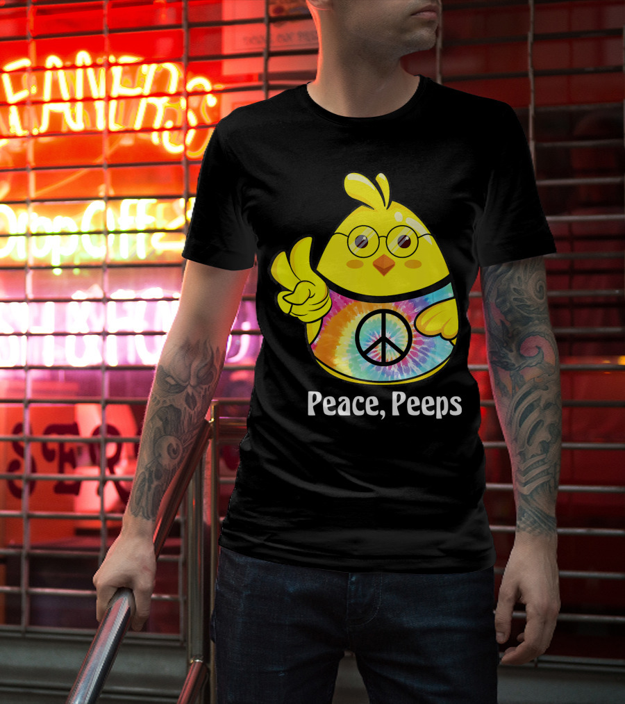 Peace Peeps Easter Tie Dye Chick With Glasses And Peace Sign T-Shirt