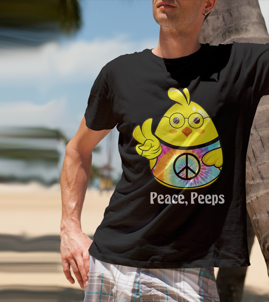 Peace Peeps Easter Tie Dye Chick With Glasses And Peace Sign T-Shirt