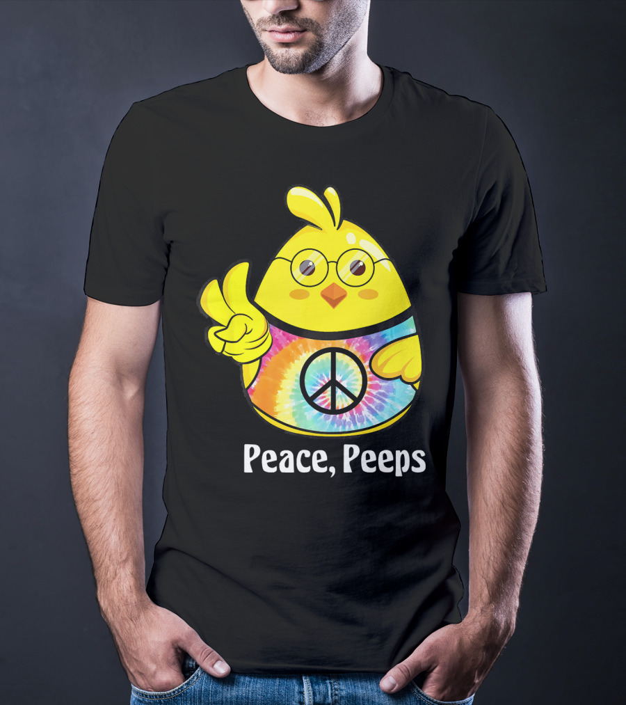 Peace Peeps Easter Tie Dye Chick With Glasses And Peace Sign T-Shirt