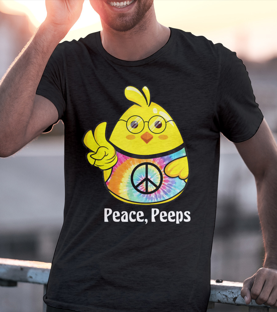 Peace Peeps Easter Tie Dye Chick With Glasses And Peace Sign T-Shirt