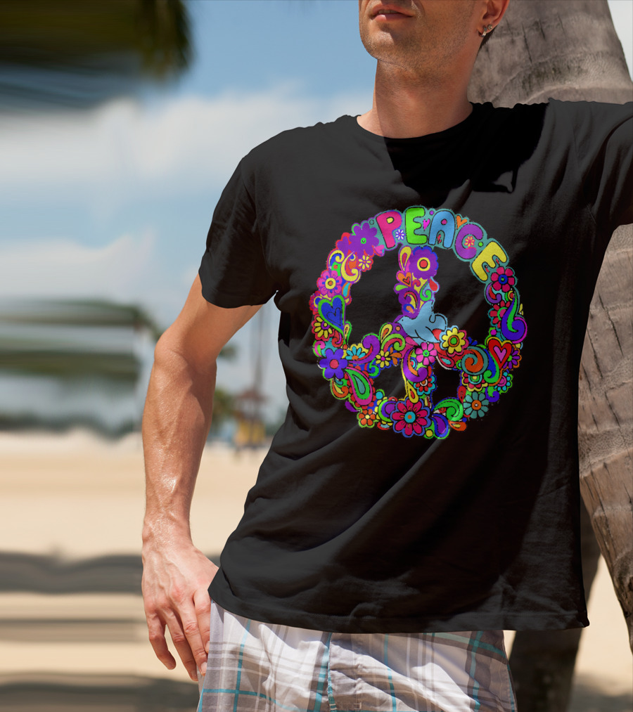 Diva Duds Colorful Floral Peace Sign T-Shirt