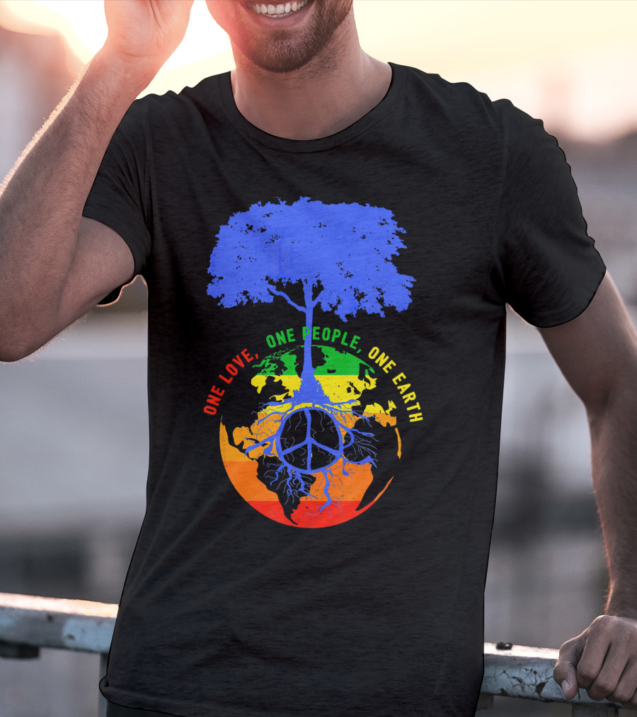 One Love One People One Earth Peace Tree Earth Day T-Shirt