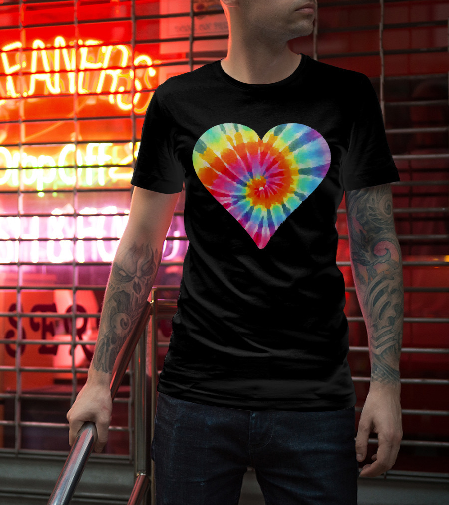 Tie Dye Hippie Heart Peace Spiral Rainbow Heart T-Shirt