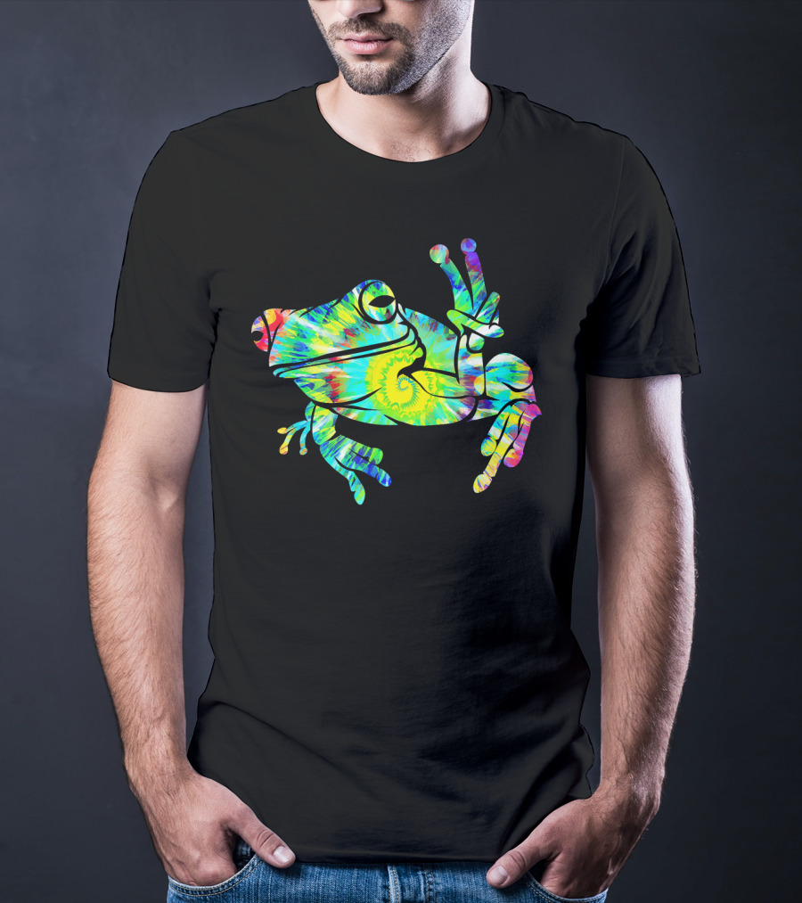 Cool Tie Dye Peace Frog Psychedelic Vibes T-Shirt