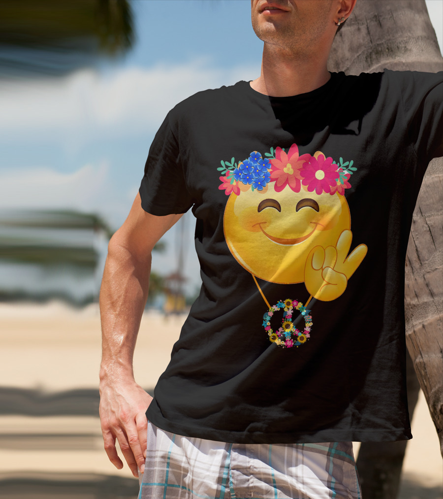 Hippie Flower Power Crown Smiley Peace Sign Necklace T-Shirt