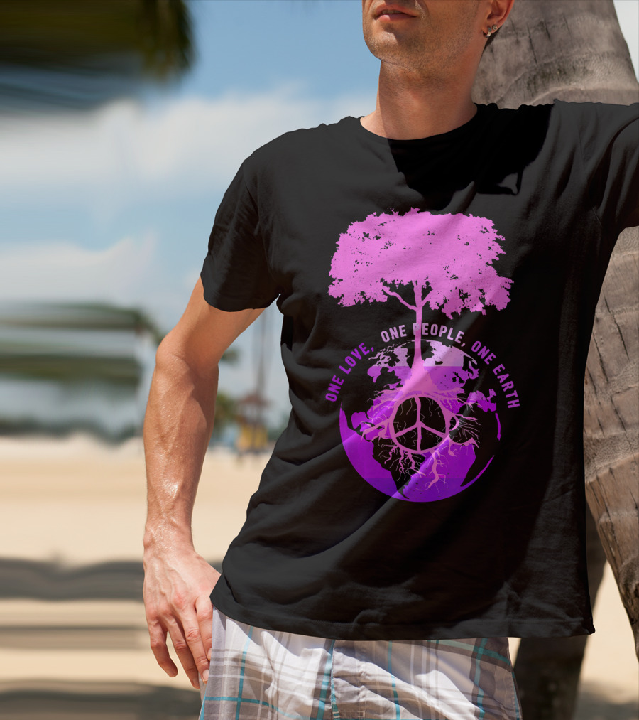 One Love One People One Earth Peace Sign Tree Earth Day T-Shirt