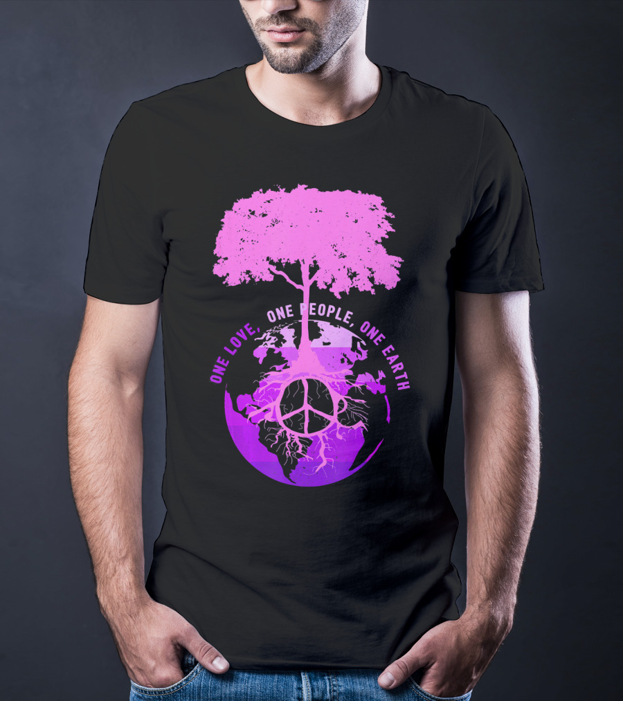 One Love One People One Earth Peace Sign Tree Earth Day T-Shirt