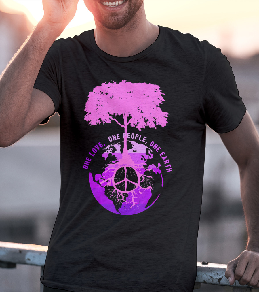 One Love One People One Earth Peace Sign Tree Earth Day T-Shirt