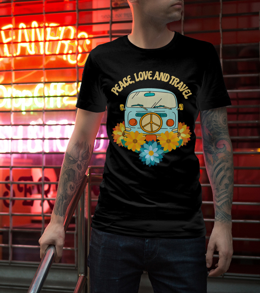 Peace Love And Travel Retro Hippie Van With Flowers T-Shirt