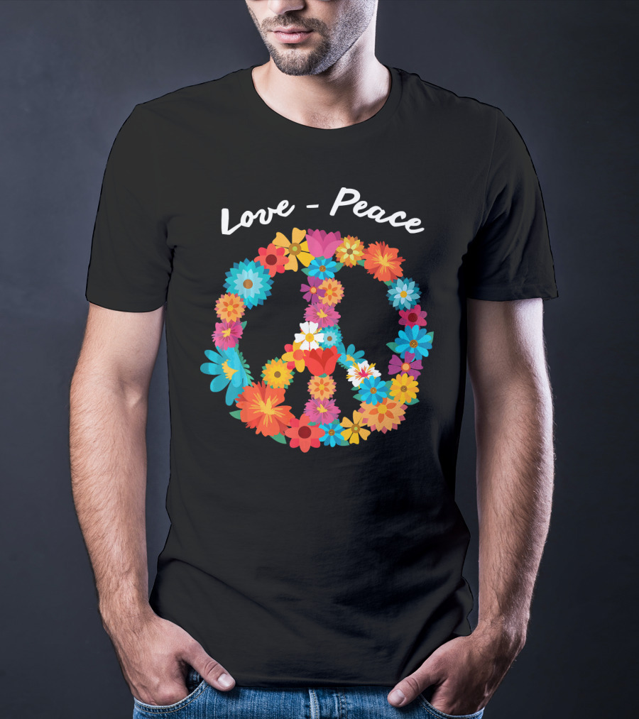 Retro Hippie Flower Power Peace Love 60s 70s Costume Tie T-Shirt
