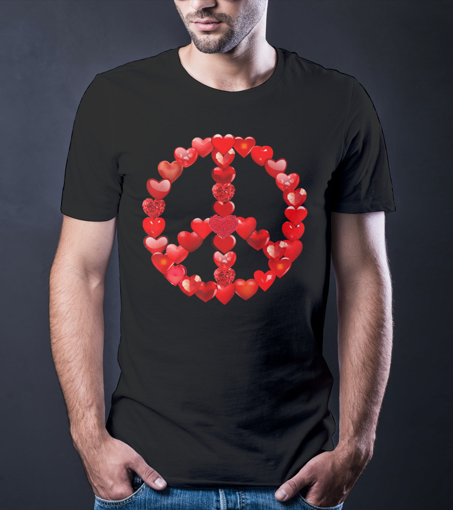 Valentines Day Red Hearts Peace T-Shirt