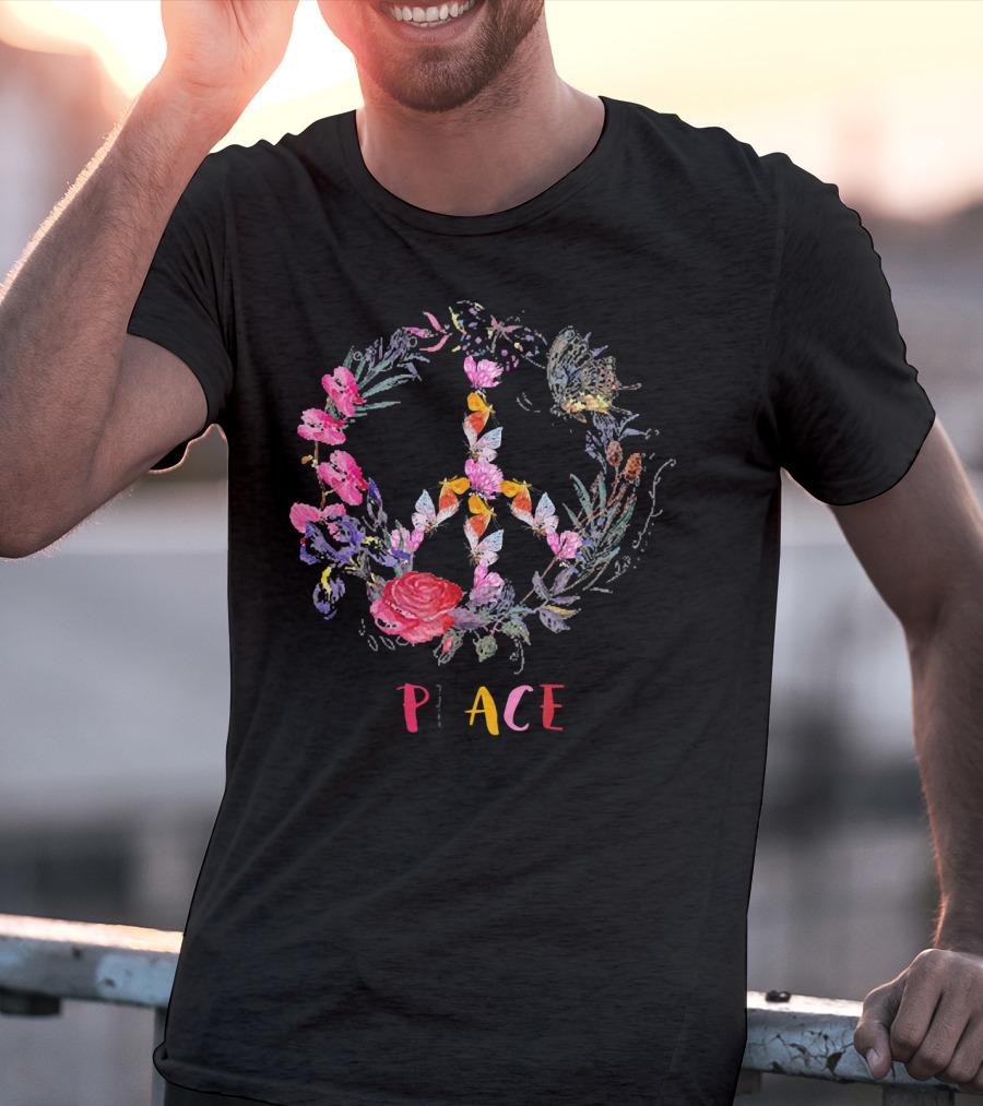 Peace Floral Butterfly Circle T-Shirt