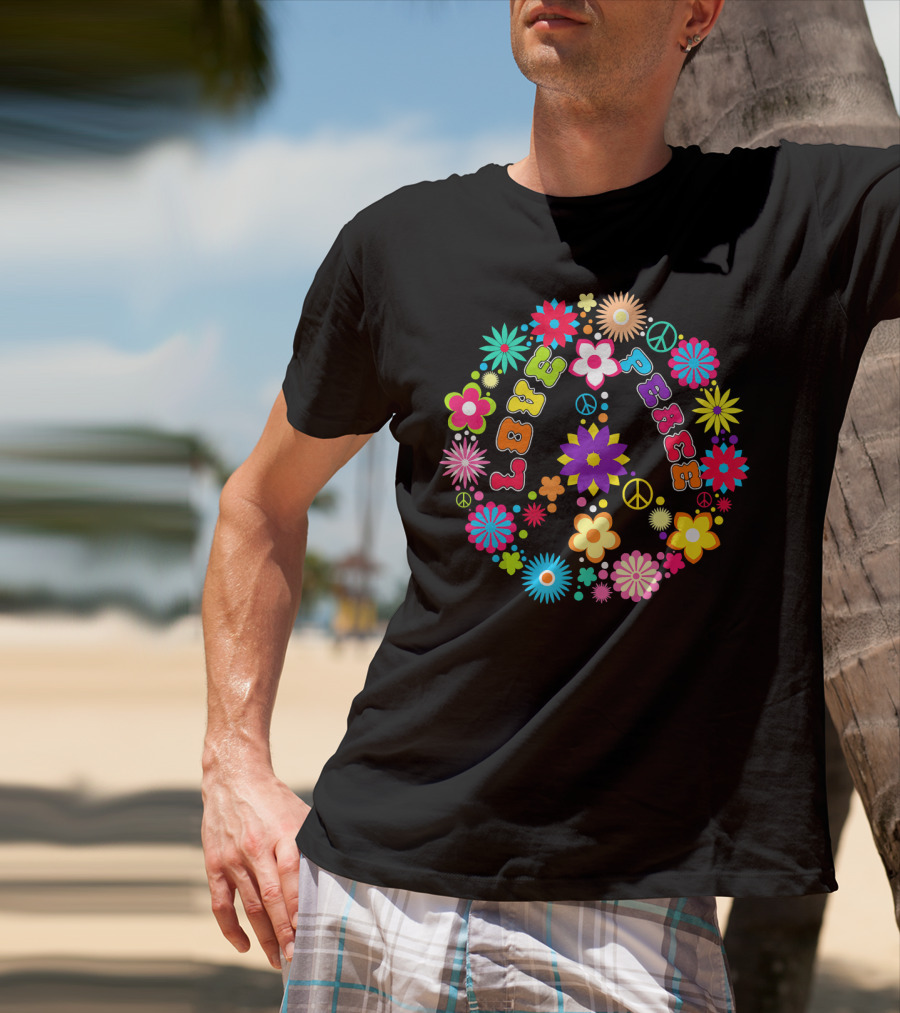 Peace Love Sign Hippie Flowers 60s 70s Groovy Floral Vibes T-Shirt