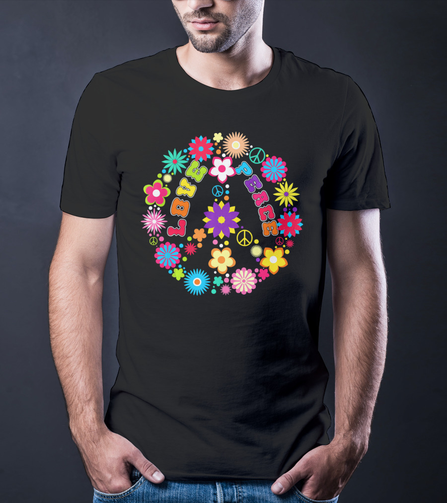 Peace Love Sign Hippie Flowers 60s 70s Groovy Floral Vibes T-Shirt