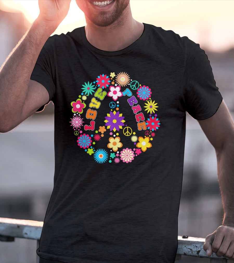 Peace Love Sign Hippie Flowers 60s 70s Groovy Floral Vibes T-Shirt