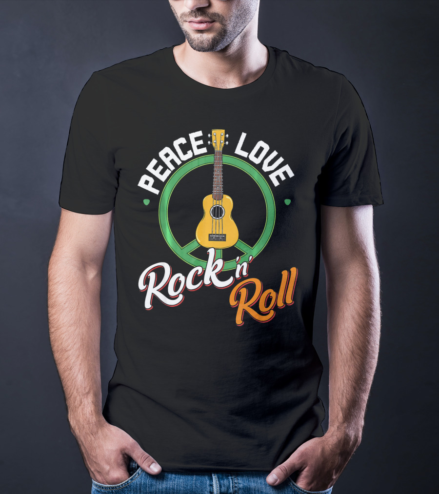 Peace Love Rock N Roll Anti War Ukulele Kindness T-Shirt
