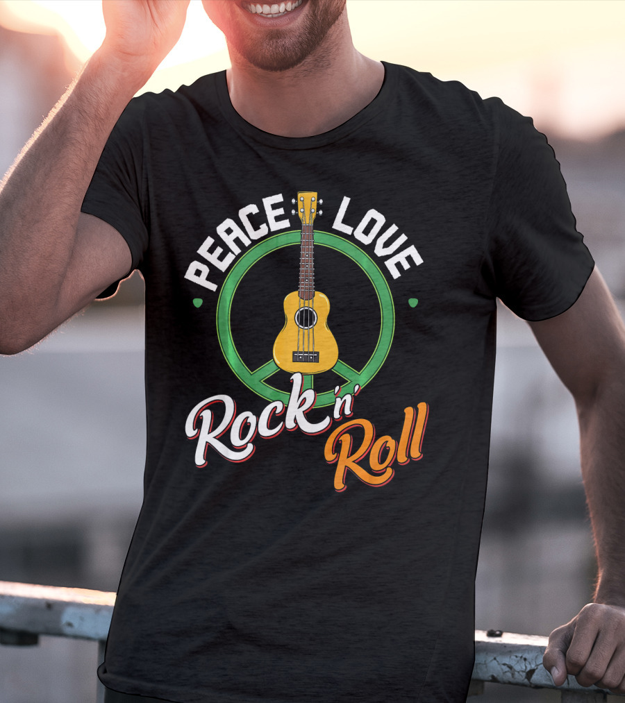 Peace Love Rock N Roll Anti War Ukulele Kindness T-Shirt